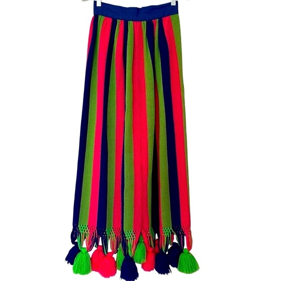 VTG RARE 1970’s GEORGIA CHARUHAS WOVEN MULTICOLORED TASSEL SKIRT SIZE SMALL - Picture 1 of 11
